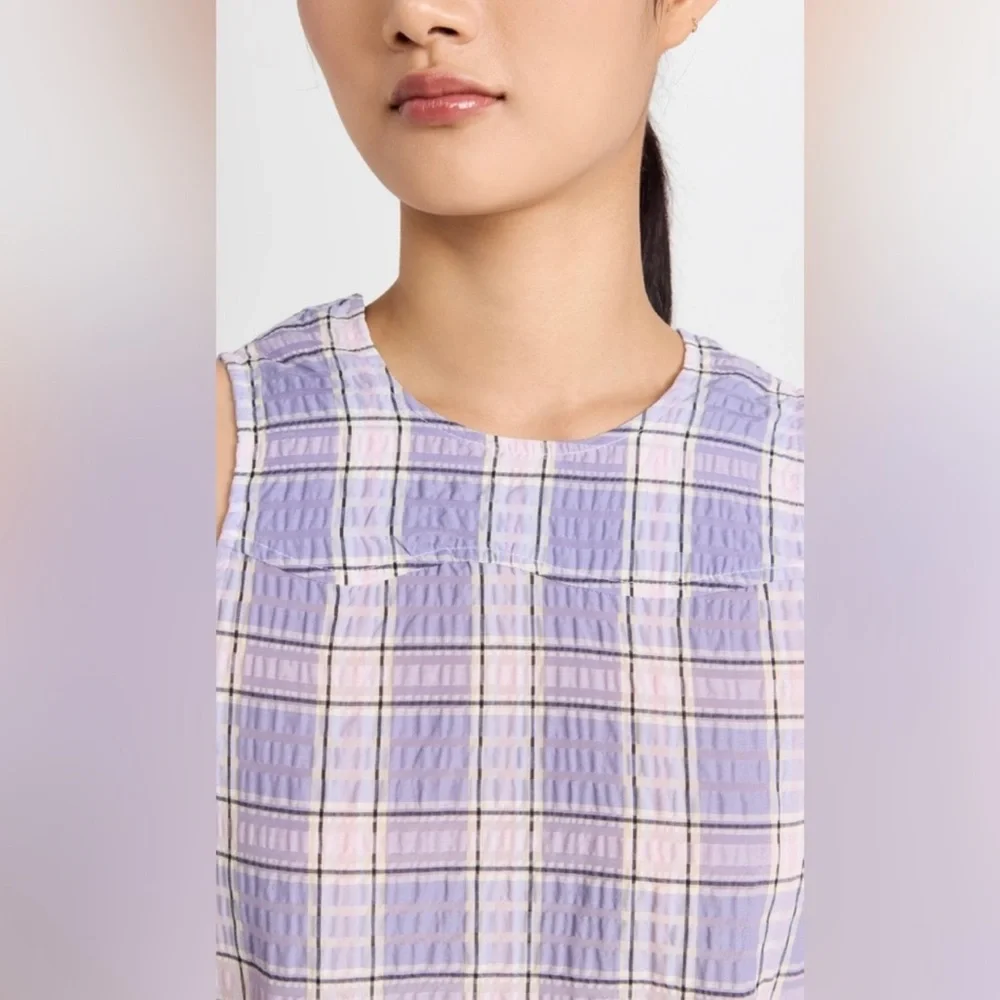 GANNI Seersucker Check Maxi Dress In Check Persian Violet, Size 36 - Picture 4 of 9